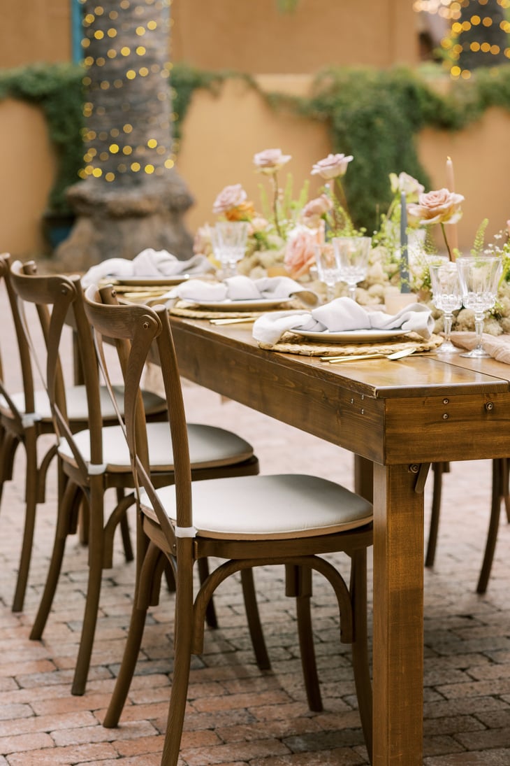 Roses and Dishware on Wooden Table